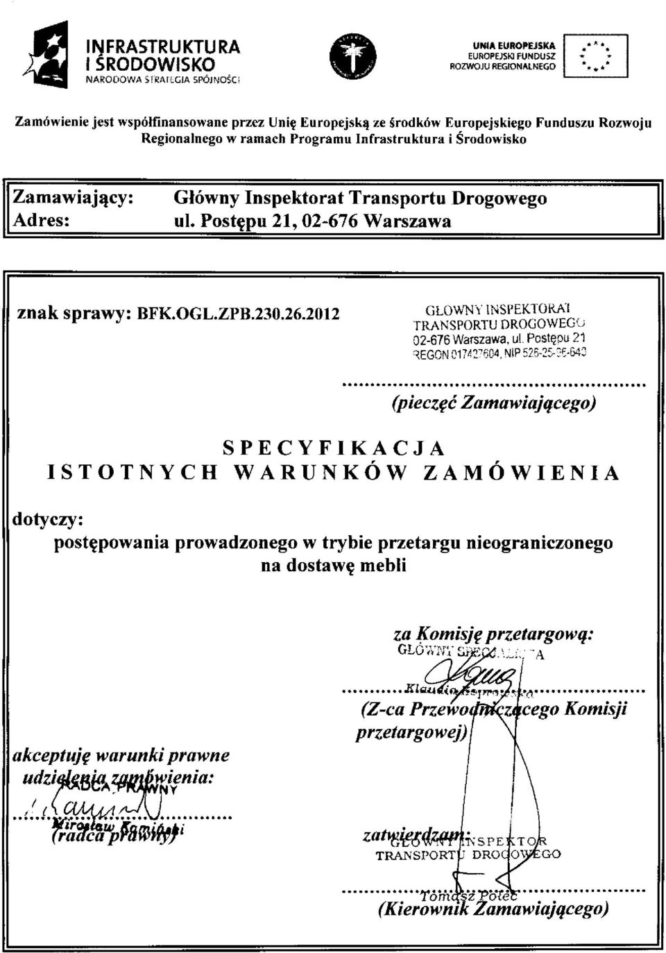 26.2012 GLOWNY INSPEKTORA'l TRANSPORTU DROGOWEGO 02-676 Warszawa, ul.