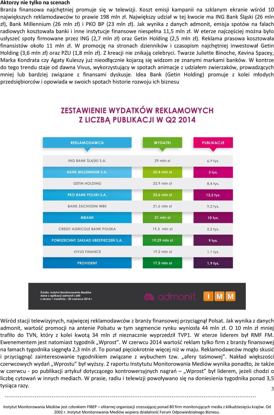 Jak wynika z danych admonit, emisja spotów na falach radiowych kosztowała banki i inne instytucje finansowe niespełna 11,5 mln zł.