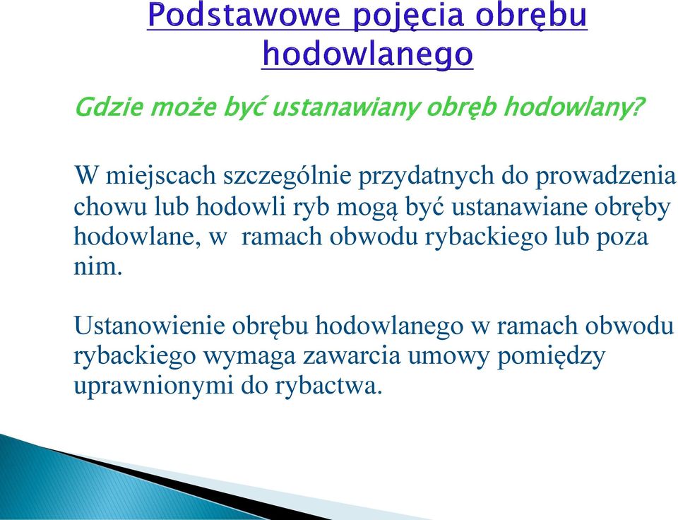 być ustanawiane obręby hodowlane, w ramach obwodu rybackiego lub poza nim.