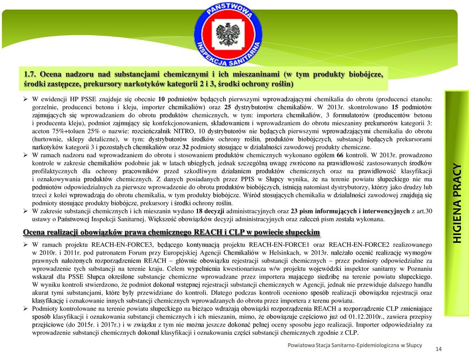chemikaliów. W 2013r.