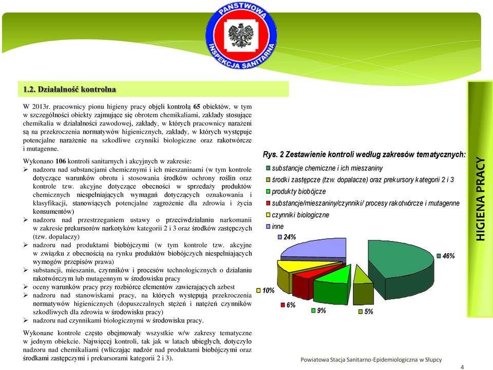 pracownicy narażeni są na przekroczenia normatywów higienicznych, zakłady, w których występuje potencjalne narażenie na szkodliwe czynniki biologiczne oraz rakotwórcze i mutagenne.
