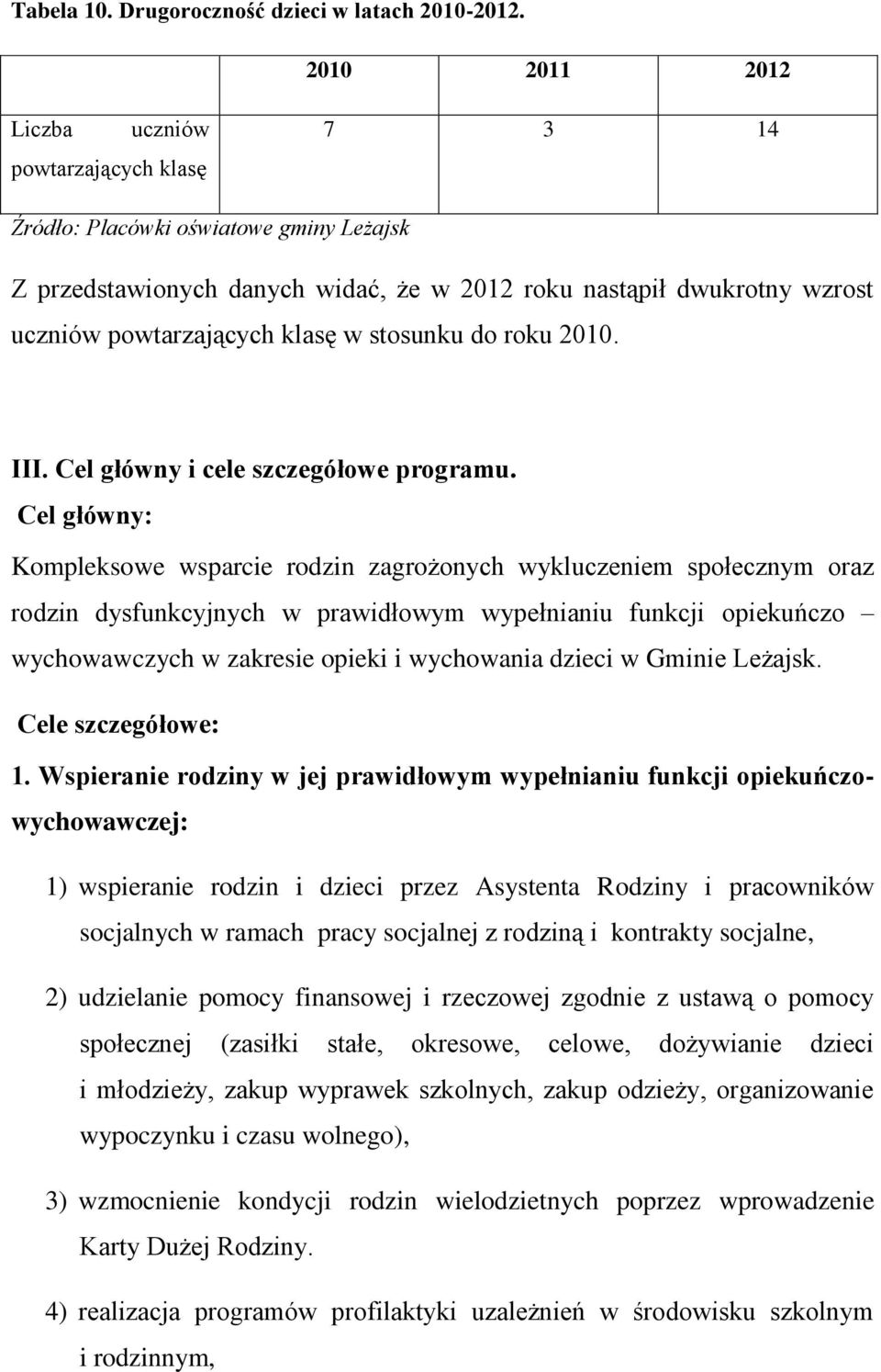 klasę w stosunku do roku 2010. III. Cel główny i cele szczegółowe programu.