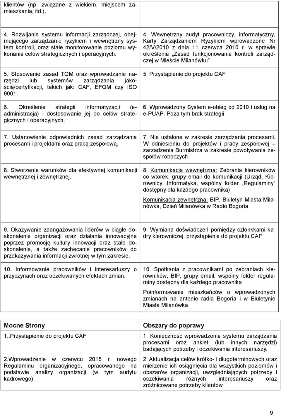 Stosowanie zasad TQM oraz wprowadzanie narzędzi lub systemów zarządzania jakością/certyfikacji, takich jak: CAF, EFQM czy ISO 9001. 6.