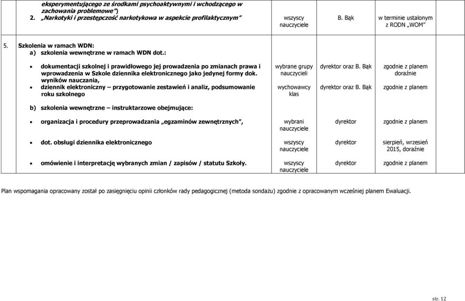 : dokumentacji szkolnej i prawidłowego jej prowadzenia po zmianach prawa i wprowadzenia w Szkole dziennika elektronicznego jako jedynej formy dok.