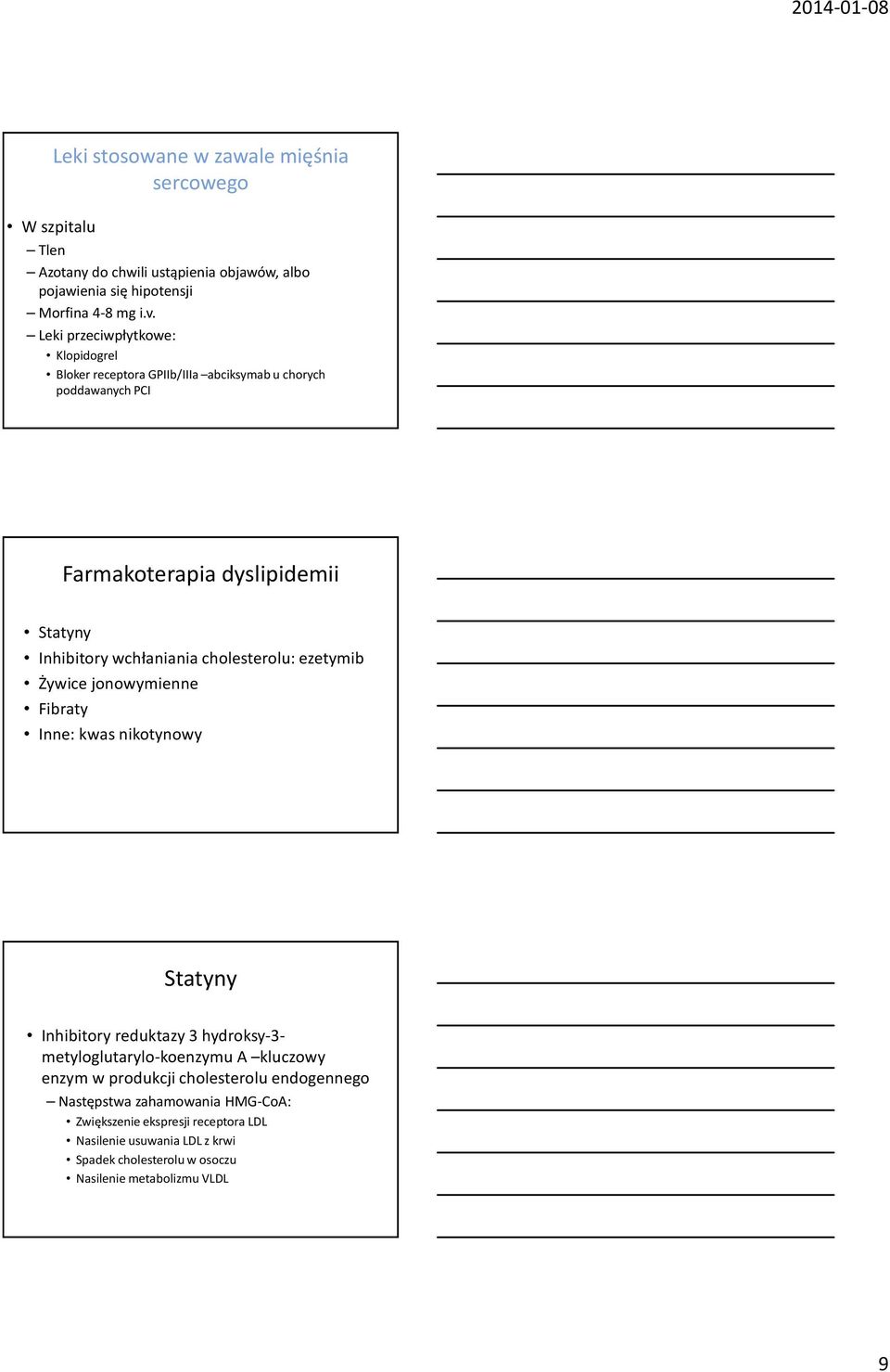 cholesterolu: ezetymib Żywice jonowymienne Fibraty Inne: kwas nikotynowy Statyny Inhibitory reduktazy 3 hydroksy-3- metyloglutarylo-koenzymu A kluczowy enzym w