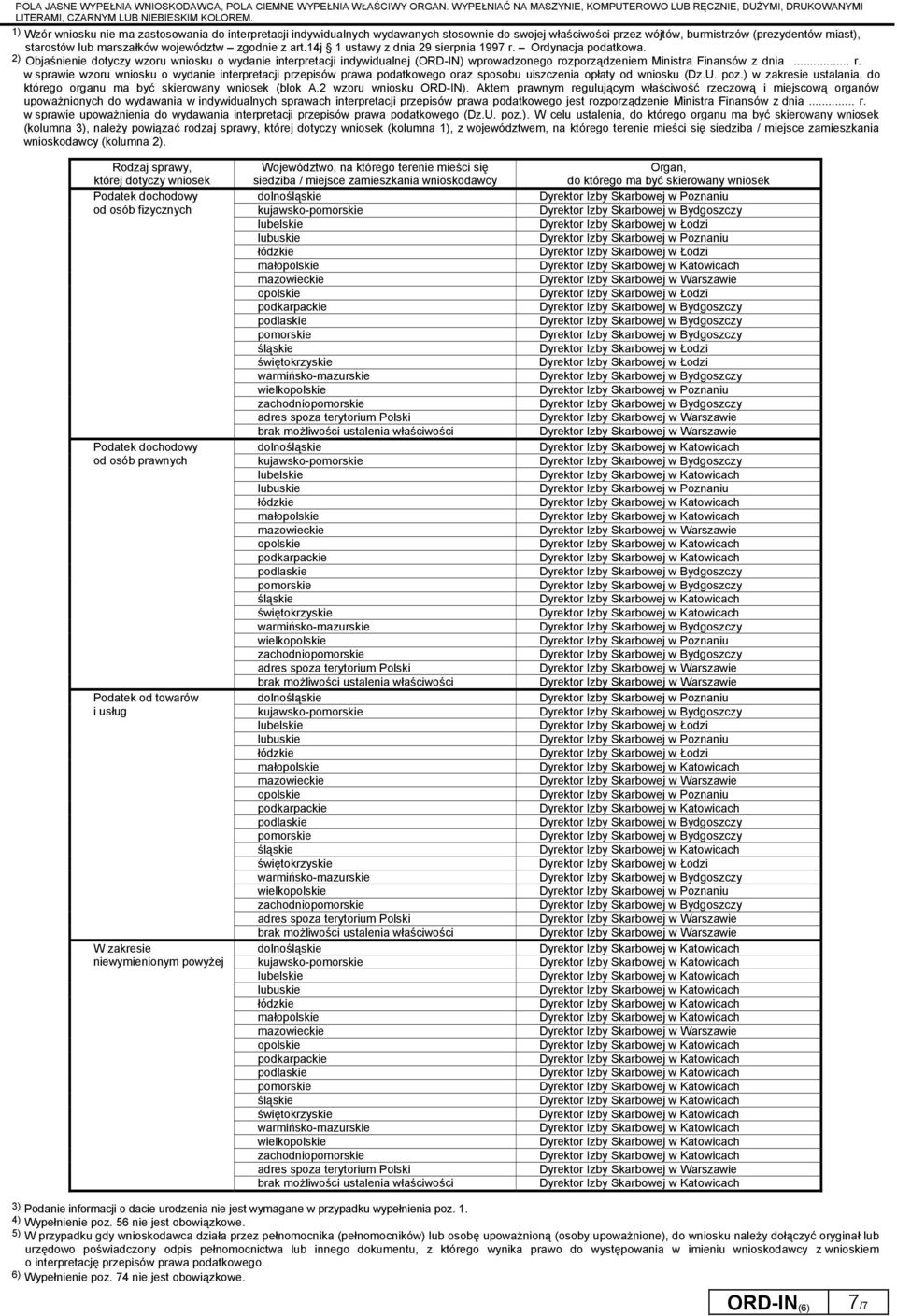 2) Objaśnienie dotyczy wzoru wniosku o wydanie interpretacji indywidualnej (ORD-IN) wprowadzonego ro
