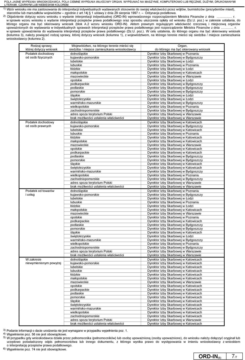 2) Objaśnienie dotyczy wzoru wniosku o wydanie interpretacji indywidualnej (ORD-IN) wprowadzonego ro