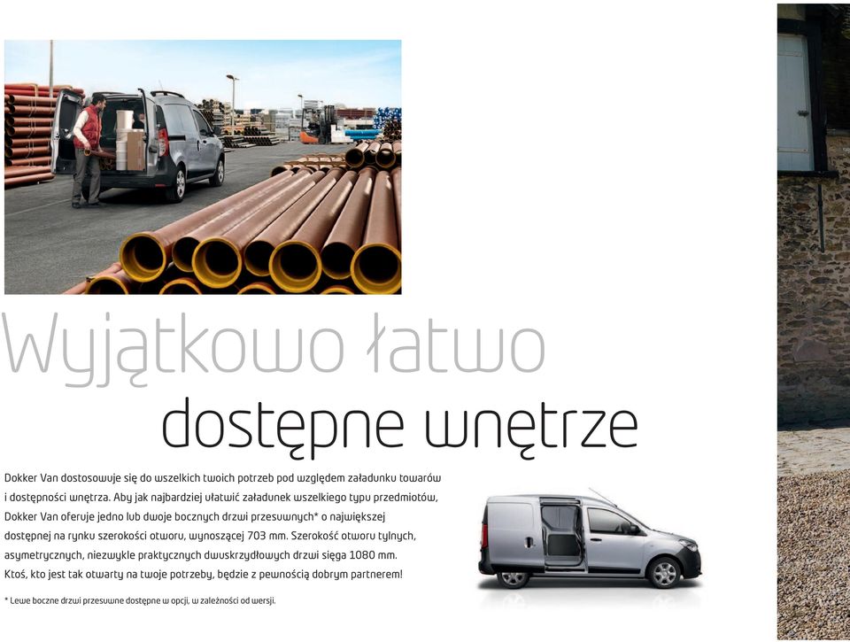 dostępnej na rynku szerokości otworu, wynoszącej 703 mm.
