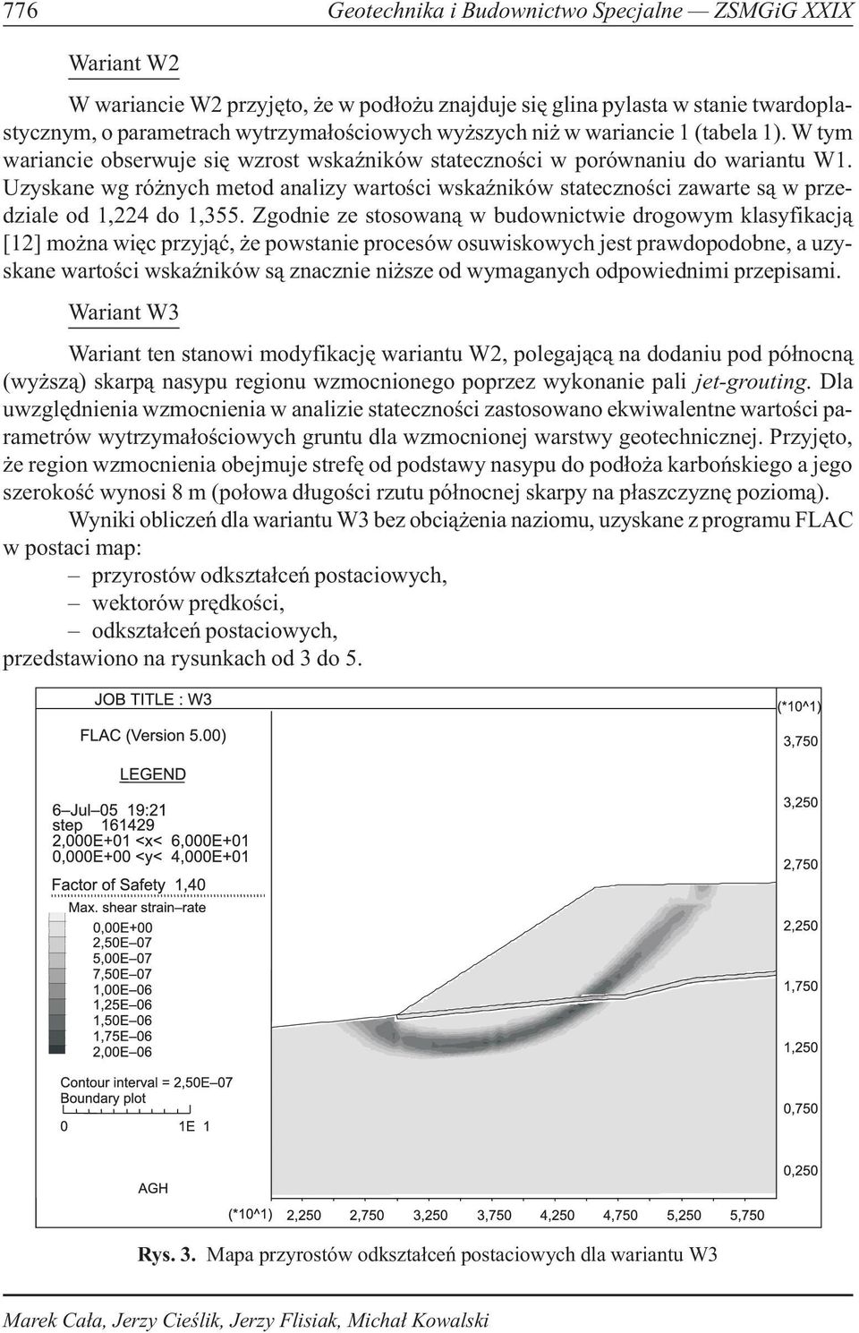 Uzyskane wg ró nych metod analizy wartoœci wskaÿników statecznoœci zawarte s¹ w przedziale od 1,224 do 1,355.