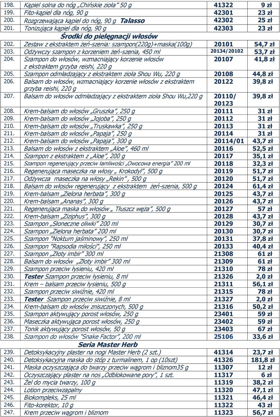 Odżywczy szampon z korzeniem żeń-szenia, 450 ml 20134/20102 53,7 zł 204. Szampon do włosów, wzmacniający korzenie włosów 20107 41,8 zł z ekstraktem grzyba reishi, 220 g 205.