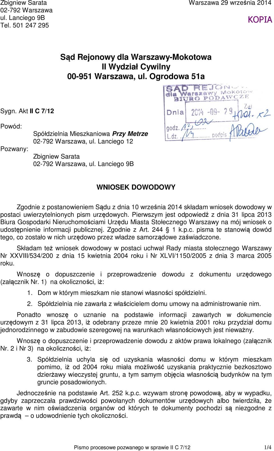 Sąd Rejonowy dla Warszawy-Mokotowa II Wydział Cywilny Warszawa, ul.  Ogrodowa 51a - PDF Darmowe pobieranie