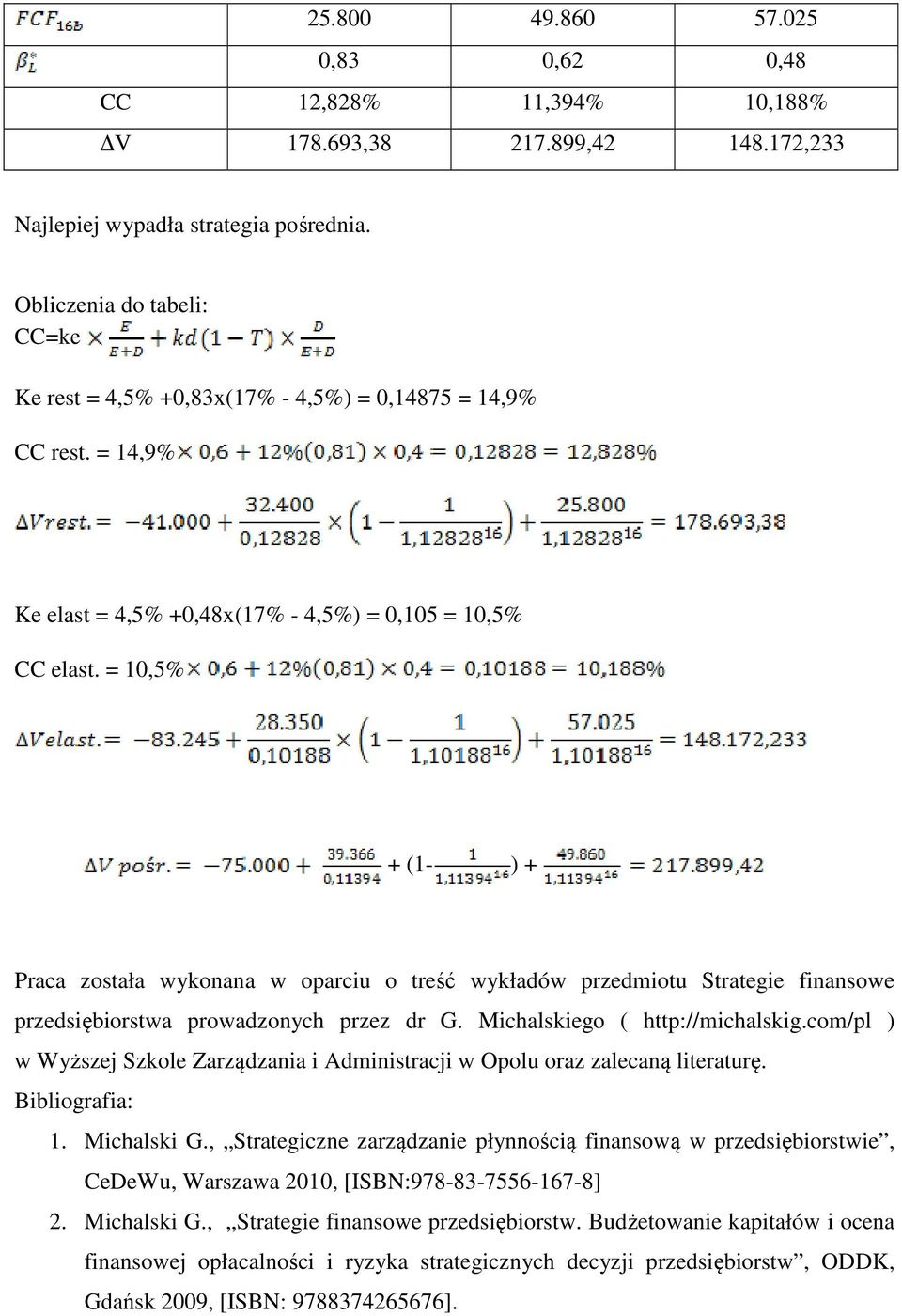 = 1,5% + (1- ) + Praca została wykonana w oparciu o treść wykładów przedmiotu Strategie finansowe przedsiębiorstwa prowadzonych przez dr G. Michalskiego ( http://michalskig.