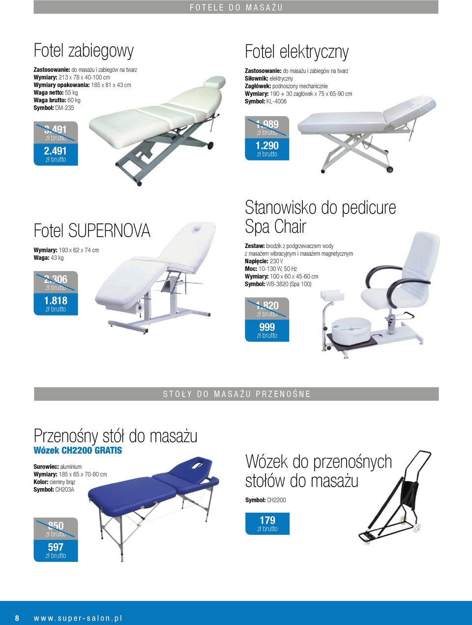 290 Fotel SUPERNOVA Wymiary: 193 x 62 x 74 cm Waga: 43 kg 2.306 1.