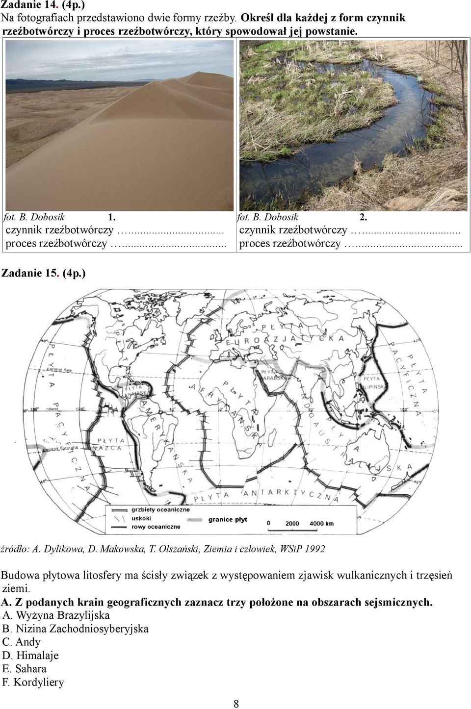 Dylikowa, D. Makowska, T. Olszański, Ziemia i człowiek, WSiP 1992 Budowa płytowa litosfery ma ścisły związek z występowaniem zjawisk wulkanicznych i trzęsień ziemi. A.