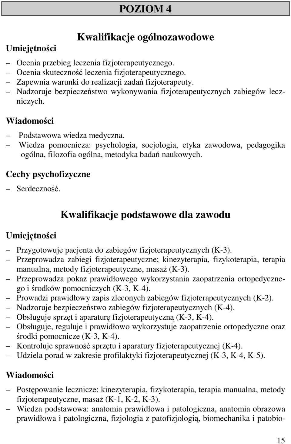 Wiedza pomocnicza: psychologia, socjologia, etyka zawodowa, pedagogika ogólna, filozofia ogólna, metodyka badań naukowych. Cechy psychofizyczne Serdeczność.