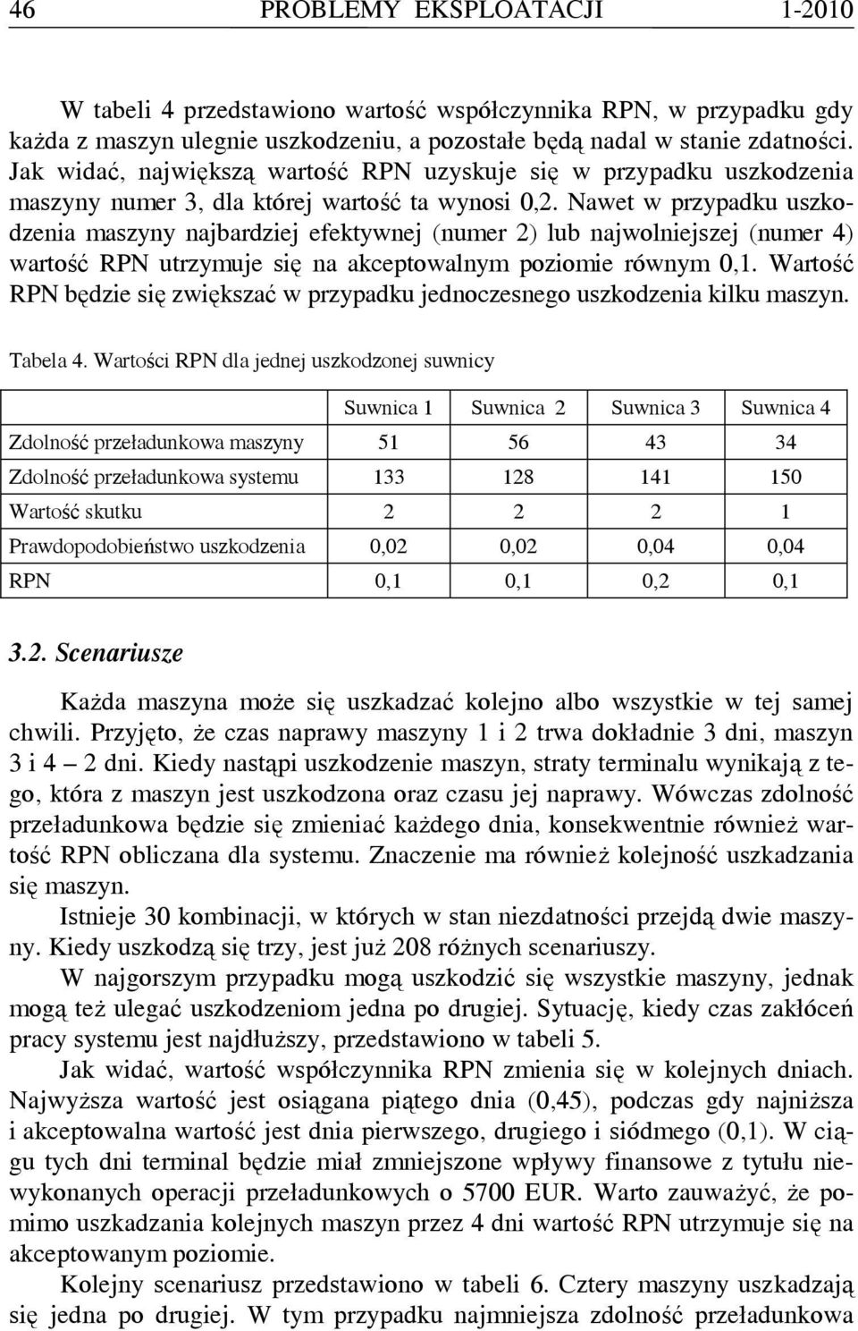 Nawet w przypadku uszkodzenia maszyny najbardziej efektywnej (numer 2) lub najwolniejszej (numer 4) wartość RPN utrzymuje się na akceptowalnym poziomie równym 0,1.