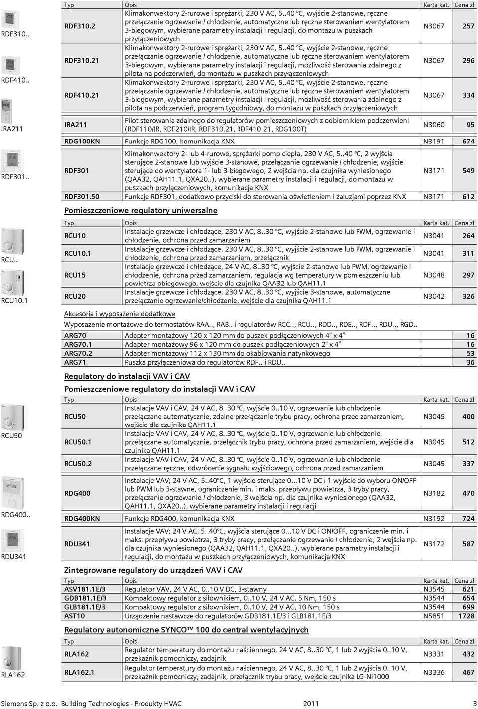 N3067 257 przyłączeniowych RDF310.21 Klimakonwektory 2-rurowe i sprężarki, 230 V AC, 5.