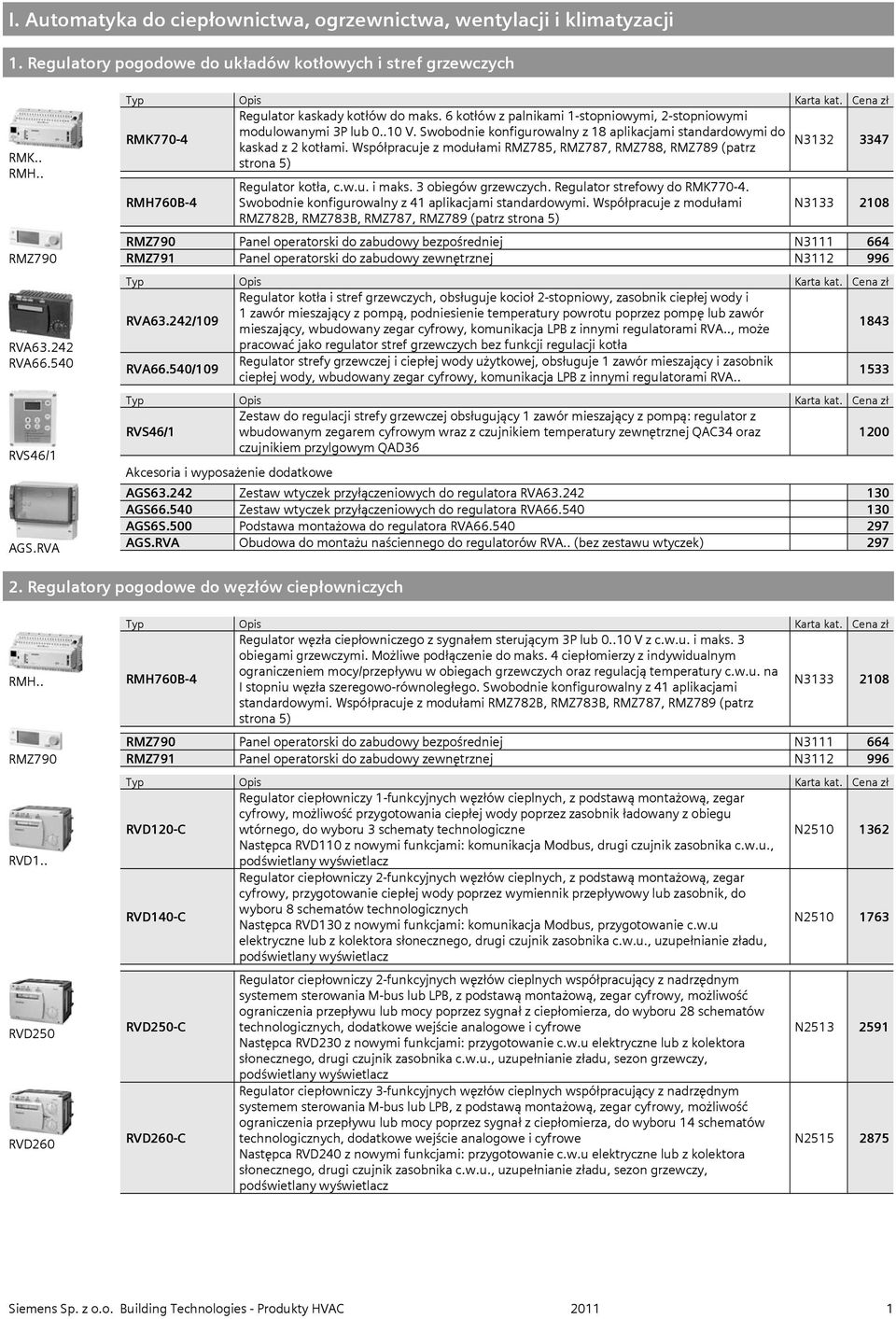 Swobodnie konfigurowalny z 18 aplikacjami standardowymi do N3132 kaskad z 2 kotłami. Współpracuje z modułami RMZ785, RMZ787, RMZ788, RMZ789 (patrz 3347 strona 5) RMH760B-4 Regulator kotła, c.w.u. i maks.