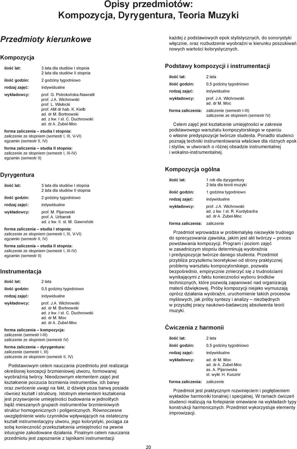 Zubel-Moc forma zaliczenia studia I stopnia: ze stopniem (semestr I, III, V-VI) egzamin (semestr II, IV) forma zaliczenia studia II stopnia: ze stopniem (semestr I, III-IV) Dyrygentura 3 lata dla