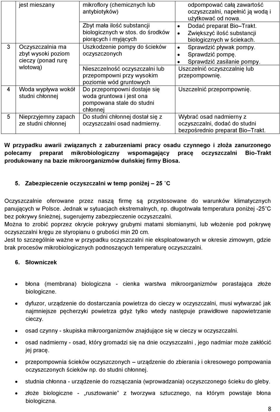 do środków piorących i myjących Uszkodzenie pompy do ścieków oczyszczonych Nieszczelność oczyszczalni lub przepompowni przy wysokim poziomie wód gruntowych Do przepompowni dostaje się woda gruntowa i