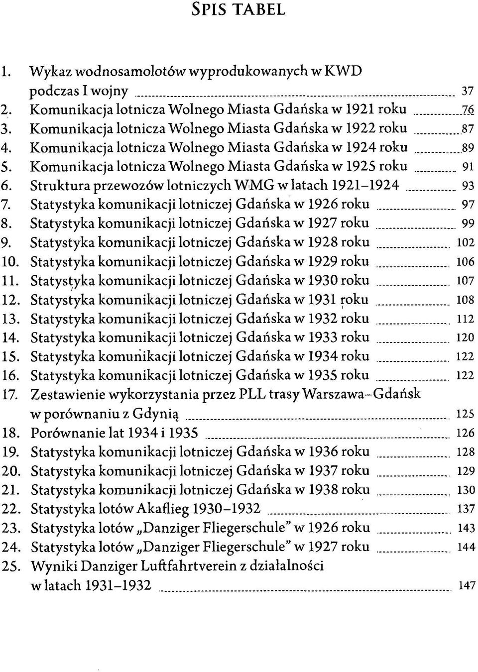 STRUKTURA PRZEWOZÓW LOTNICZYCH WMG WIATACH 1921-1924 93 7. STATYSTYKA KOMUNIKACJI LOTNICZEJ GDAŃSKA W 1926 ROKU 97 8. STATYSTYKA KOMUNIKACJI LOTNICZEJ GDAŃSKA W 1927 ROKU 99 9.