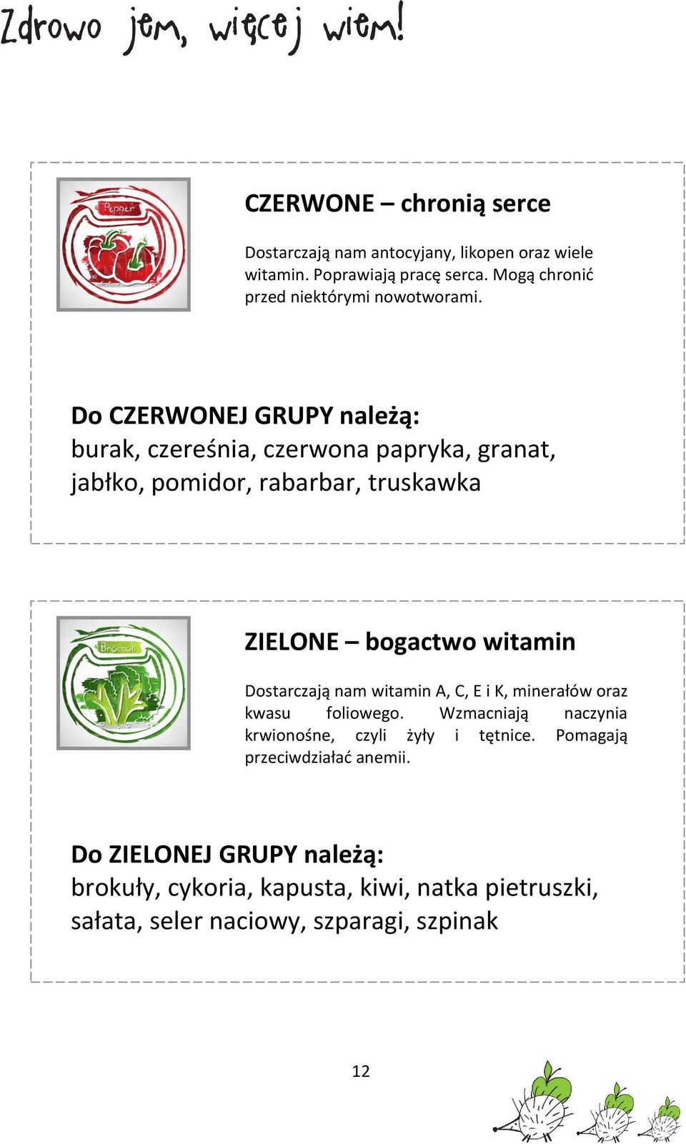 Do CZERWONEJ GRUPY należą: burak, czereśnia, czerwona papryka, granat, jabłko, pomidor, rabarbar, truskawka ZIELONE bogactwo witamin