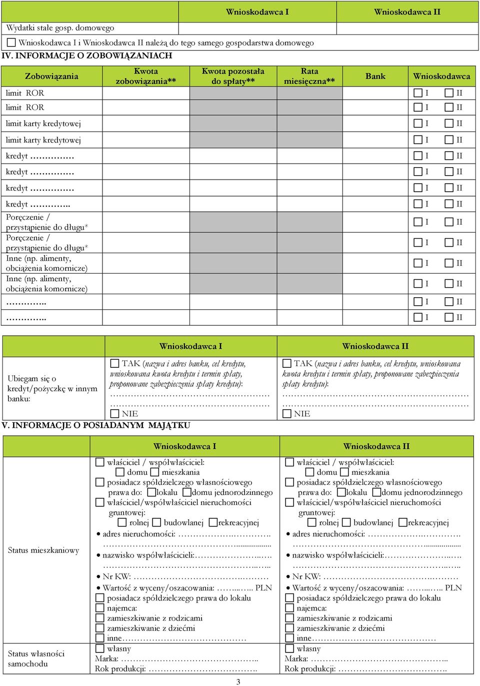 kredyt.. Poręczenie / przystąpienie do długu* Poręczenie / przystąpienie do długu* nne (np. alimenty, obciążenia komornicze) 