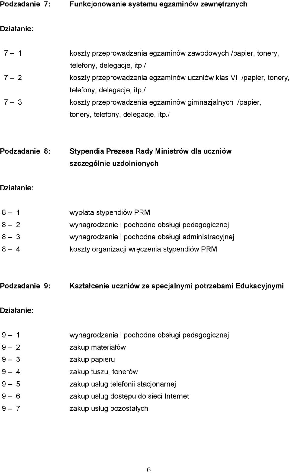 / Podzadanie 8: Stypendia Prezesa Rady Ministrów dla uczniów szczególnie uzdolnionych 8 1 wypłata stypendiów PRM 8 2 wynagrodzenie i pochodne obsługi pedagogicznej 8 3 wynagrodzenie i pochodne