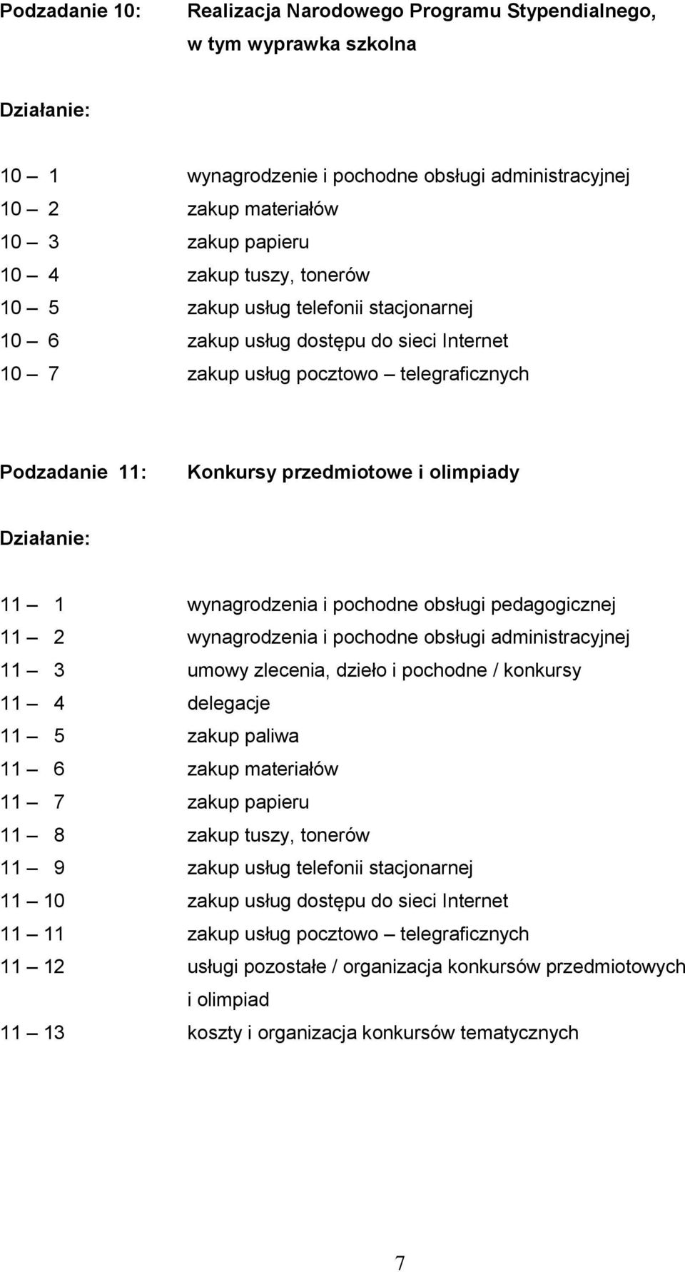 wynagrodzenia i pochodne obsługi pedagogicznej 11 2 wynagrodzenia i pochodne obsługi administracyjnej 11 3 umowy zlecenia, dzieło i pochodne / konkursy 11 4 delegacje 11 5 zakup paliwa 11 6 zakup