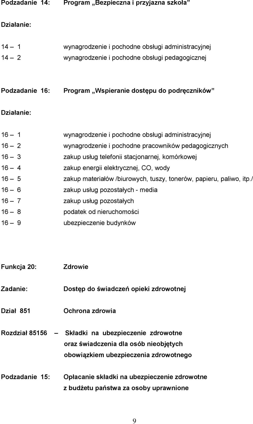 energii elektrycznej, CO, wody 16 5 zakup materiałów /biurowych, tuszy, tonerów, papieru, paliwo, itp.