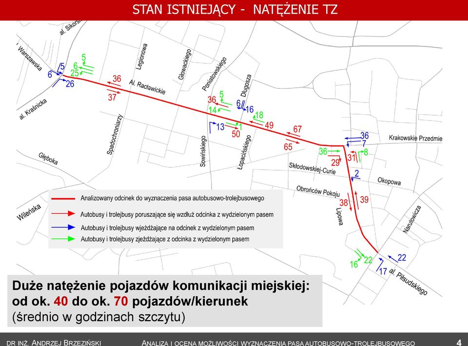 70 pojazdów/kierunek (średnio w godzinach szczytu) DR INŻ.