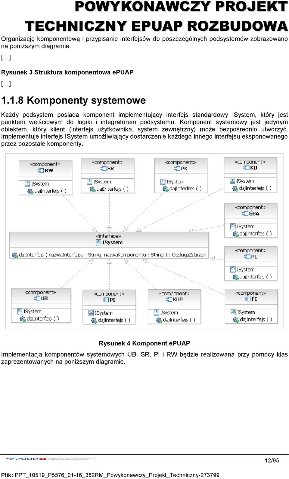 Komponent systemowy jest jedynym obiektem, który klient (interfejs użytkownika, system zewnętrzny) może bezpośrednio utworzyć.