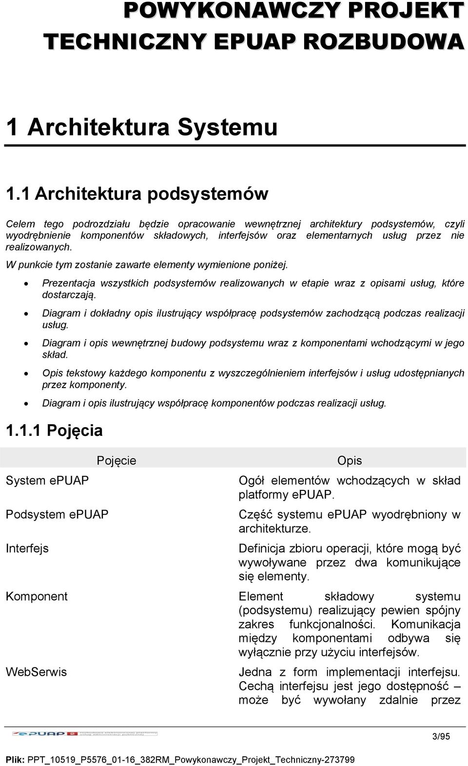 realizowanych. W punkcie tym zostanie zawarte elementy wymienione poniżej. Prezentacja wszystkich podsystemów realizowanych w etapie wraz z opisami usług, które dostarczają.