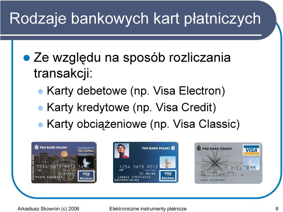 Visa Electron) Karty kredytowe (np.