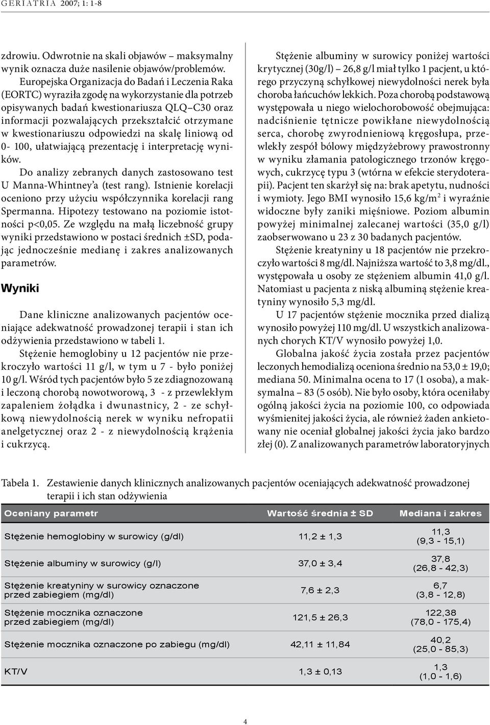 kwestionariuszu odpowiedzi na skalę liniową od 0-100, ułatwiającą prezentację i interpretację wyników. Do analizy zebranych danych zastosowano test U Manna-Whintney a (test rang).