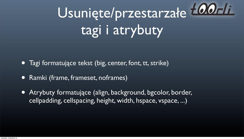 noframes) Atrybuty formatujące (align, background, bgcolor,