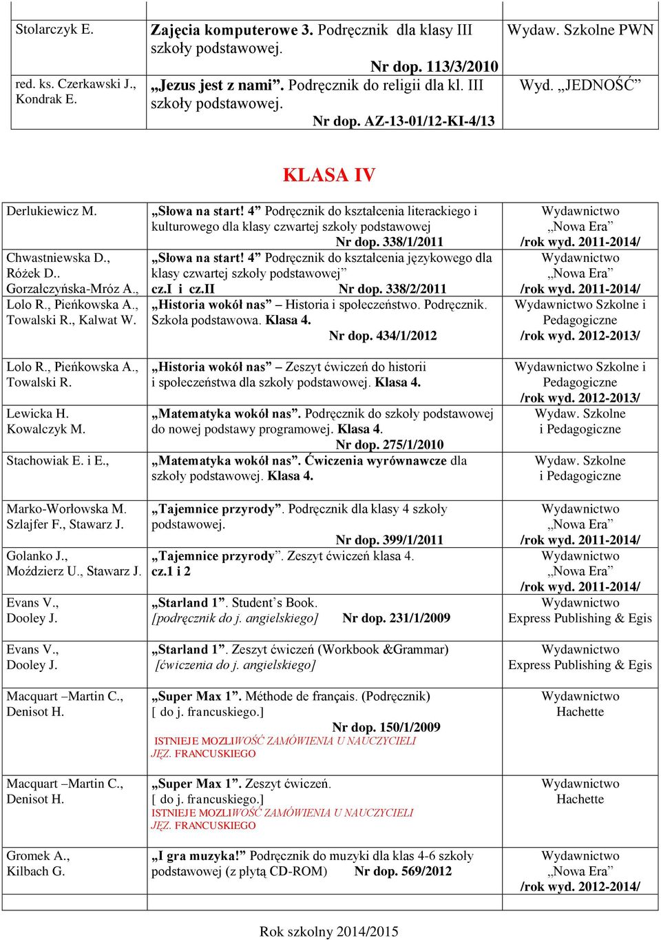 , KLASA IV Słowa na start! 4 Podręcznik do kształcenia literackiego i kulturowego dla klasy czwartej szkoły podstawowej Nr dop. 338/1/2011 Słowa na start!