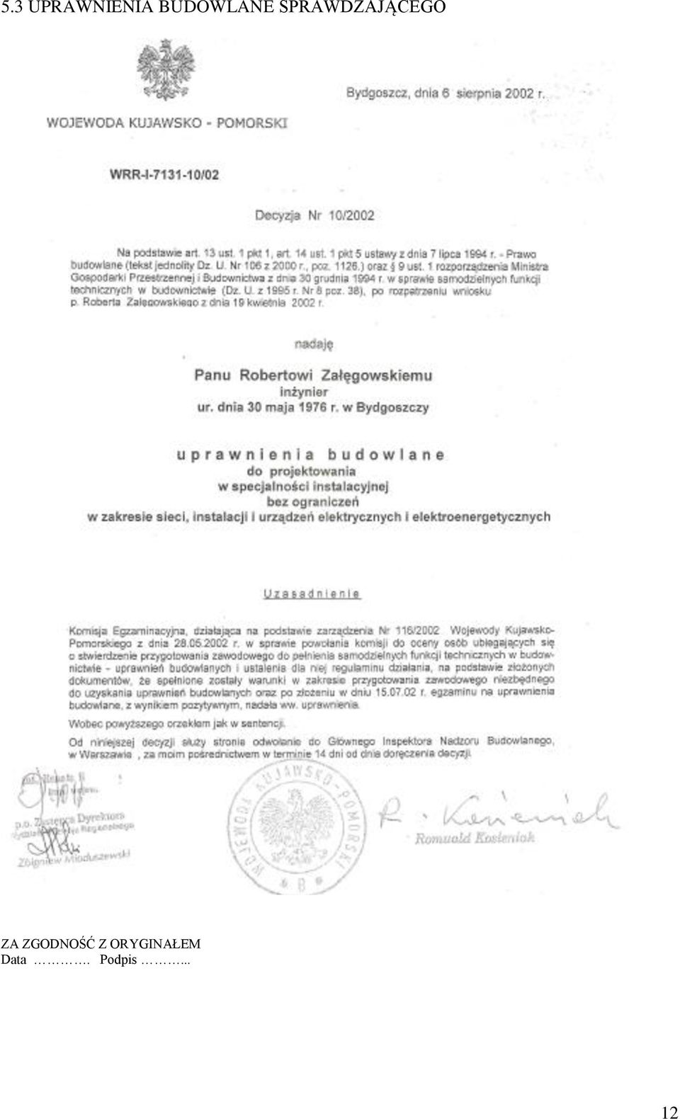 SPRAWDZAJĄCEGO ZA