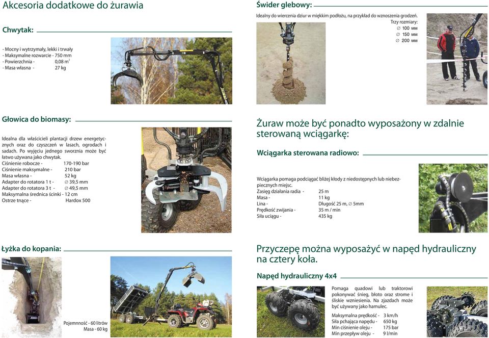 Trzy rozmiary: 100 мм 150 мм 200 мм Głowica do biomasy: Idealna dla właścicieli plantacji drzew energetycznych oraz do czyszczeń w lasach, ogrodach i sadach.