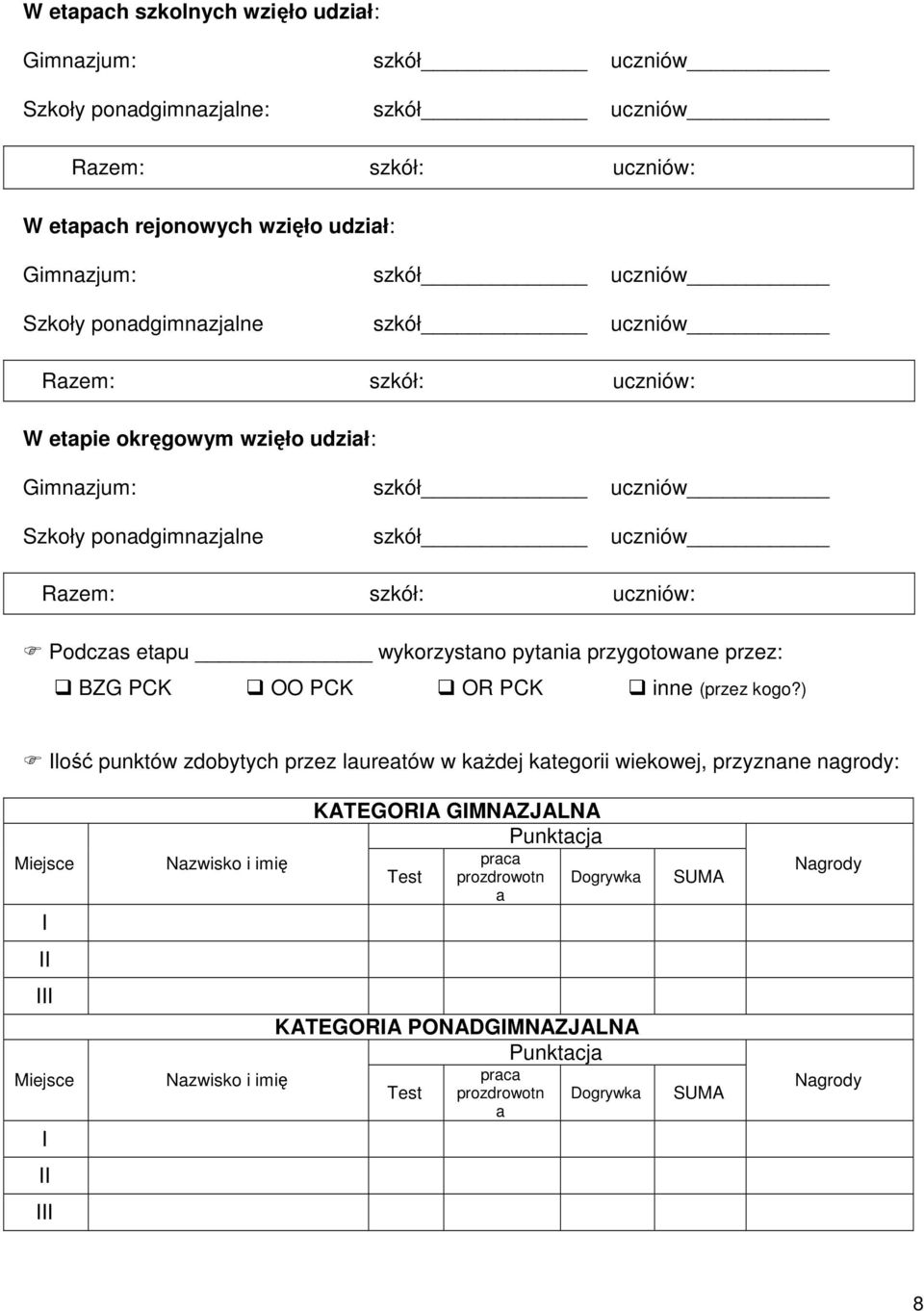 wykorzystano pytania przygotowane przez: BZG PCK OO PCK OR PCK inne (przez kogo?