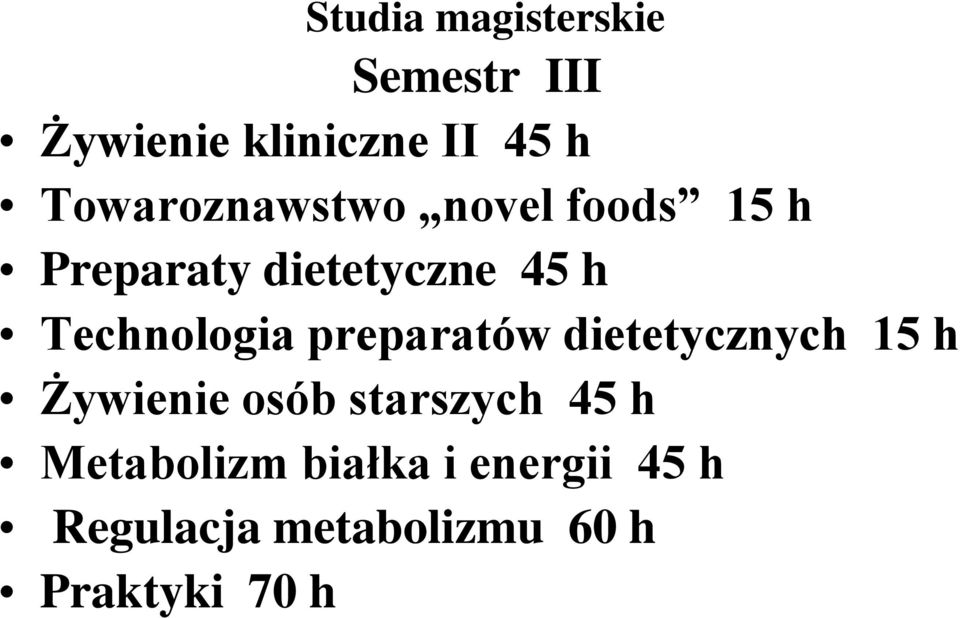Technologia preparatów dietetycznych 15 h Żywienie osób starszych