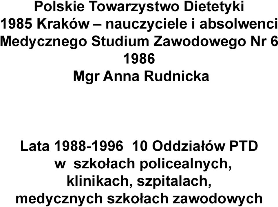 Anna Rudnicka Lata 1988-1996 10 Oddziałów PTD w szkołach