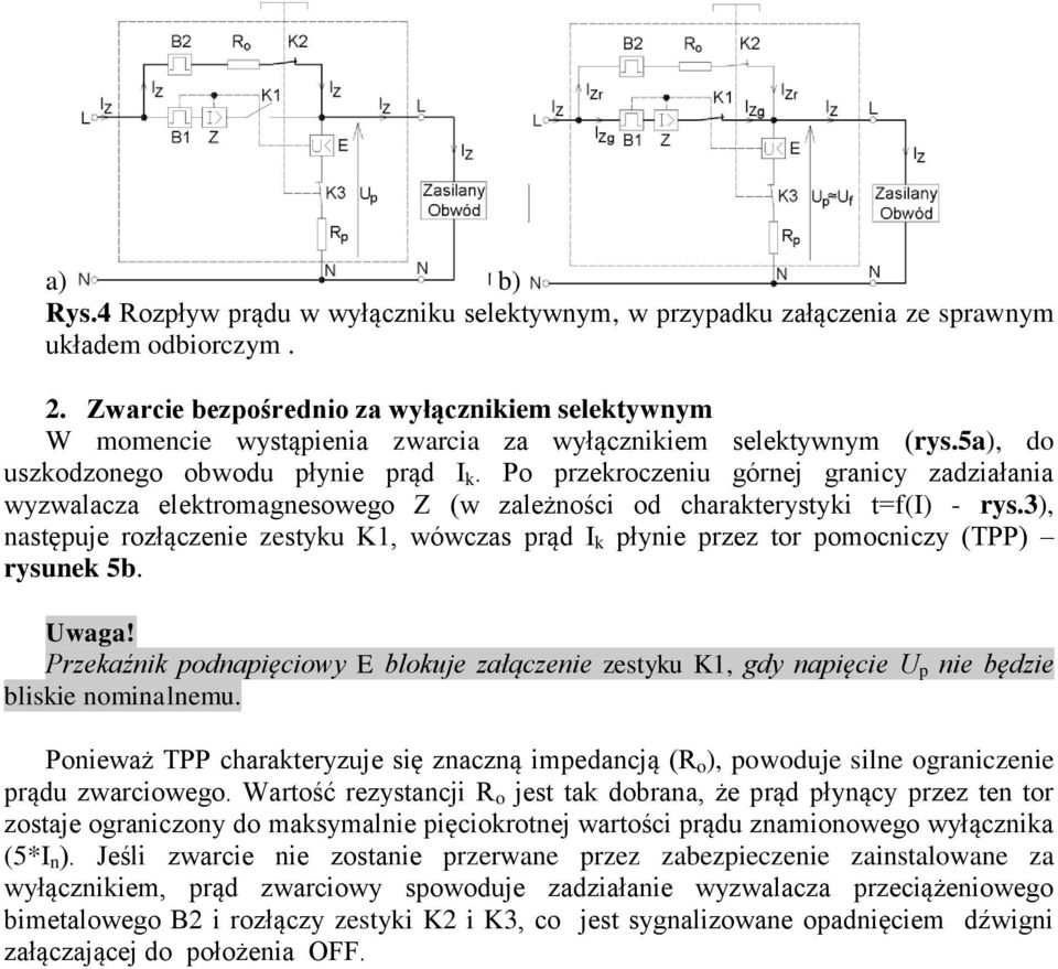 Po przekroczeniu górnej granicy zadziałania wyzwalacza elektromagnesowego Z (w zależności od charakterystyki t=f(i) - rys.