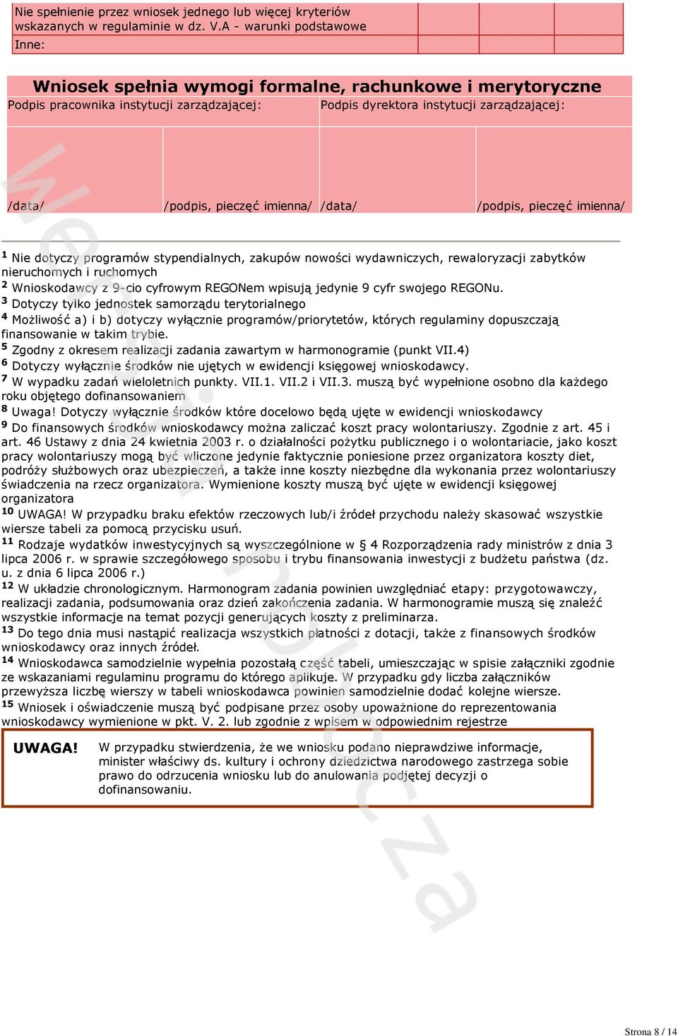 imienna/ /data/ /podpis, pieczęć imienna/ 1 Nie dotyczy programów stypendialnych, zakupów nowości wydawniczych, rewaloryzacji zabytków nieruchomych i ruchomych 2 Wnioskodawcy z 9 cio cyfrowym REGONem