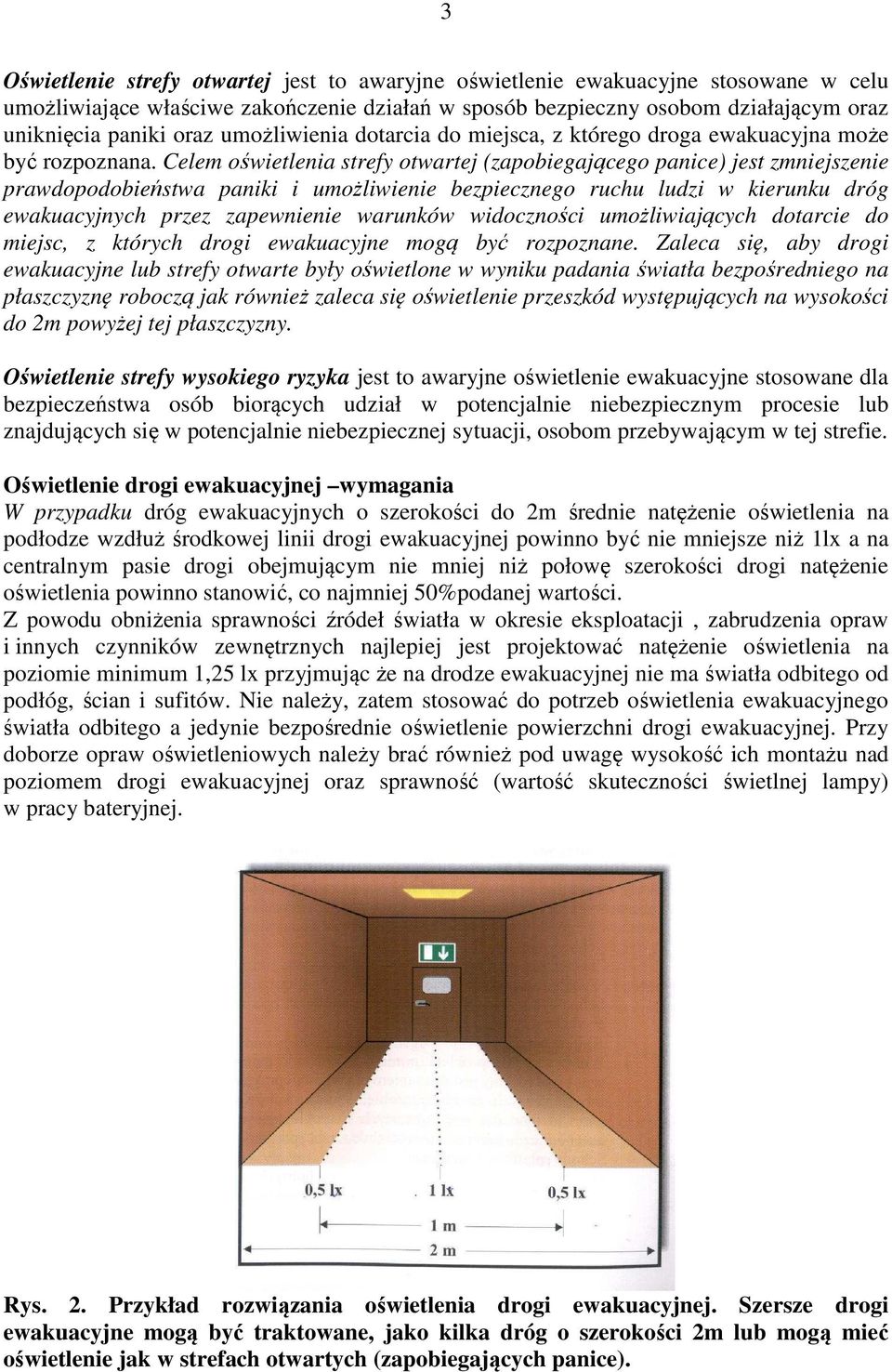 Celem oświetlenia strefy otwartej (zapobiegającego panice) jest zmniejszenie prawdopodobieństwa paniki i umożliwienie bezpiecznego ruchu ludzi w kierunku dróg ewakuacyjnych przez zapewnienie warunków