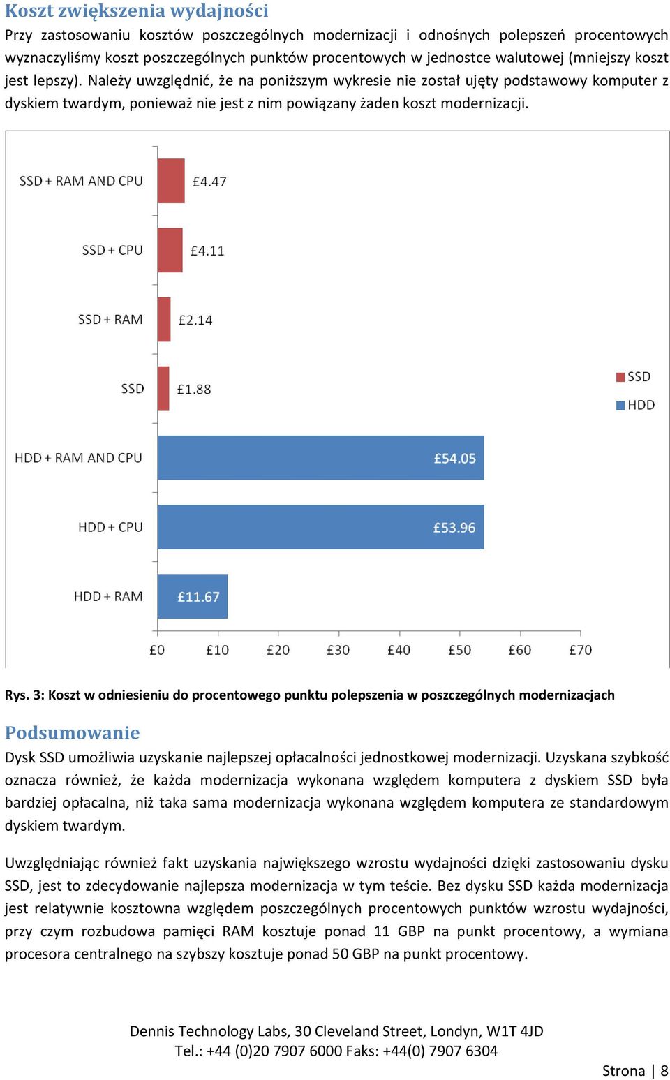 3: Koszt w odniesieniu do procentowego punktu polepszenia w poszczególnych modernizacjach Podsumowanie Dysk SSD umożliwia uzyskanie najlepszej opłacalności jednostkowej modernizacji.