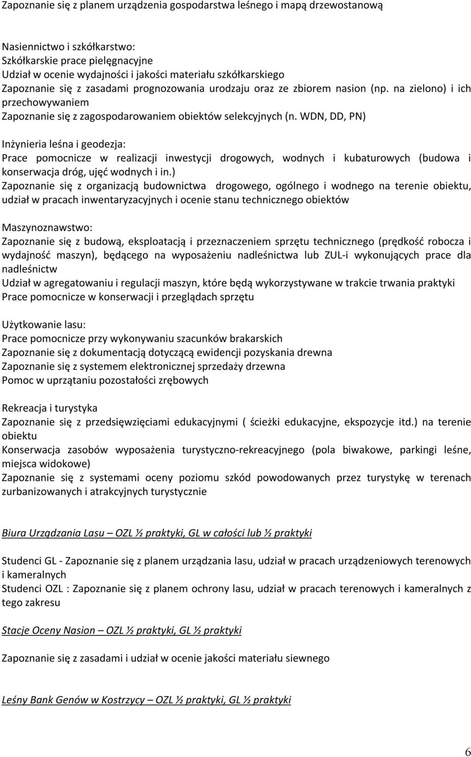 WDN, DD, PN) Inżynieria leśna i geodezja: Prace pomocnicze w realizacji inwestycji drogowych, wodnych i kubaturowych (budowa i konserwacja dróg, ujęć wodnych i in.