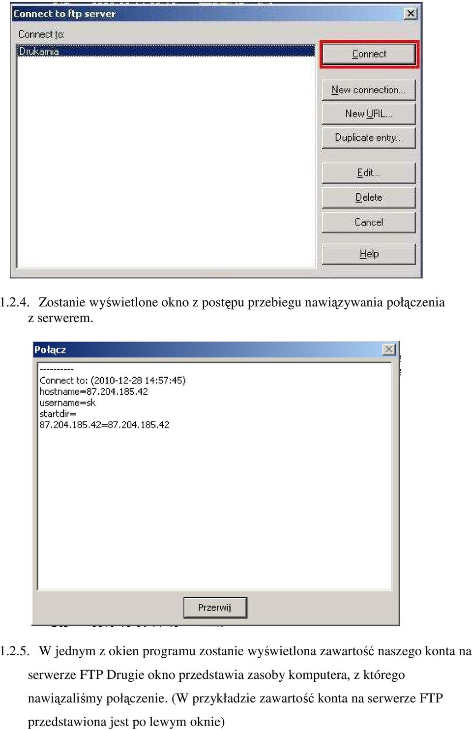 5. W jednym z okien programu zostanie wyświetlona zawartość naszego konta na serwerze