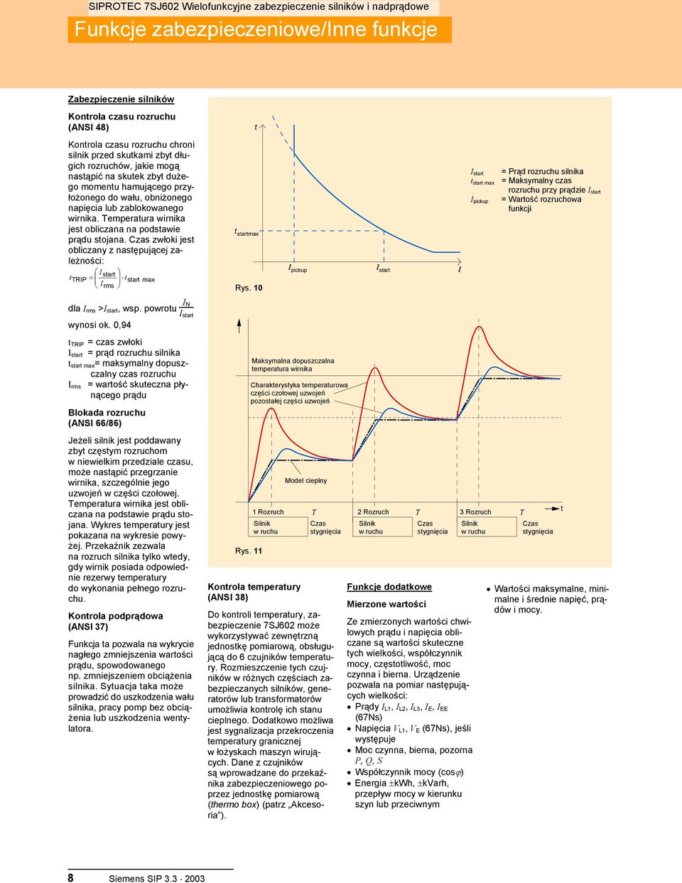 Czas zwłoki jest obliczany z następującej zależności: Istart ttrip = tstart max I rms dla I rms >I start, wsp. powrotu I N I start wynosi ok. 0,94 Rys.