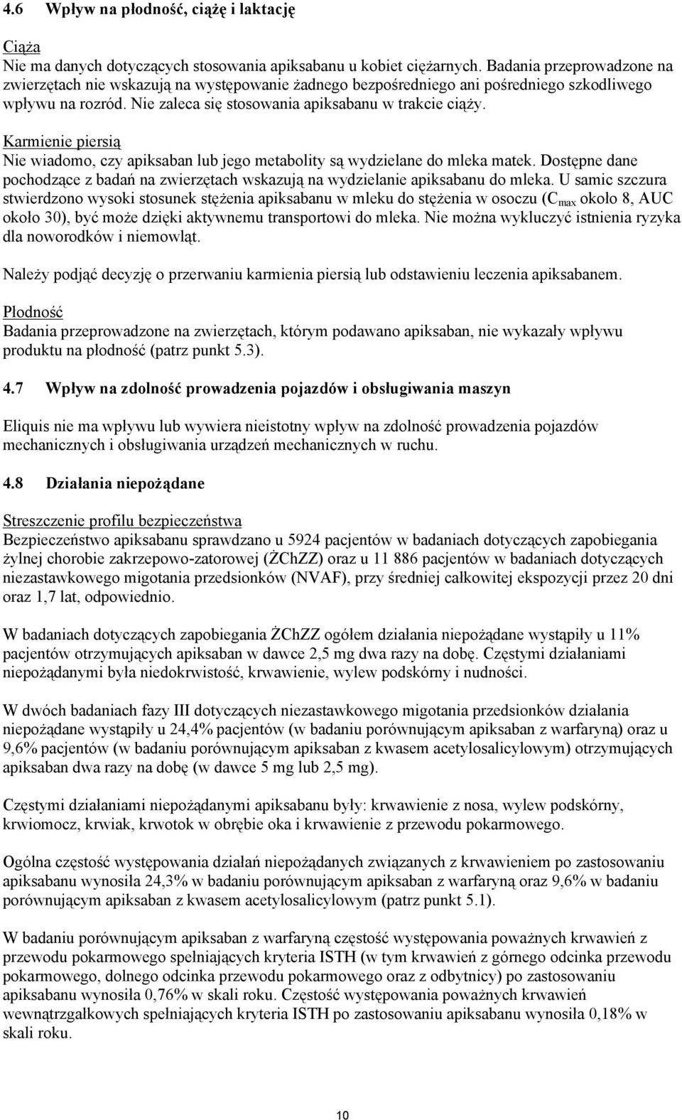 Karmienie piersią Nie wiadomo, czy apiksaban lub jego metabolity są wydzielane do mleka matek. Dostępne dane pochodzące z badań na zwierzętach wskazują na wydzielanie apiksabanu do mleka.